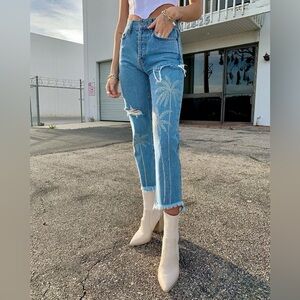 Carmar Blue Palm Print Cropped Jeans